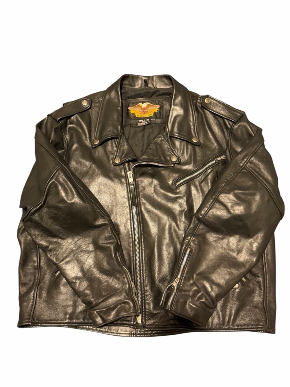 Harley-Davidson Black Leather Motorcycle Jacket, pre-owned and gently used.